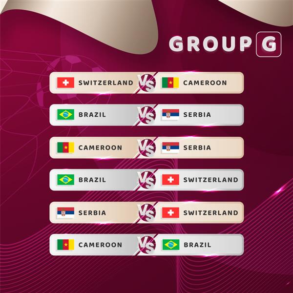 پرچم های گروه g قطر 2022 جام جهانی فوتبال و بازی های روز بازی گروهی