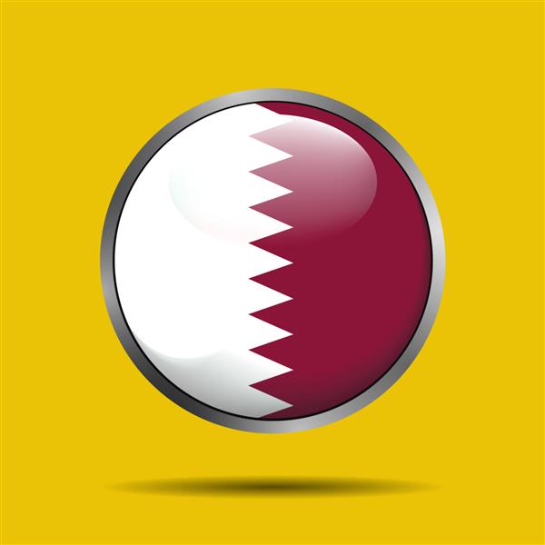دکمه براق پرچم قطر با تصویر وکتور آیکون گرد حاشیه بافت دار فولادی
