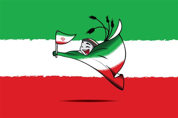 پرچم ایران با گرافیک وکتور طلسم جام جهانی قطر