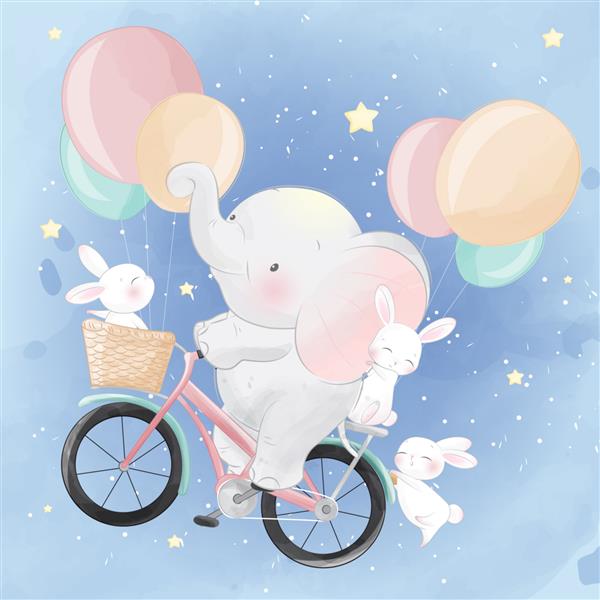 فیل کوچولوی ناز دوچرخه سواری با یک اسم حیوان دست اموز