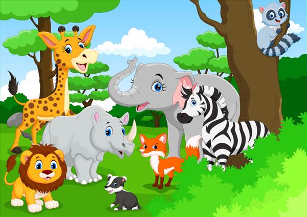 کارتون حیوانات ناز در جنگل