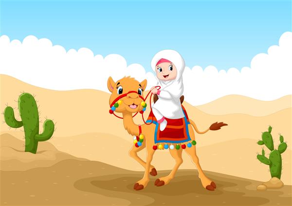 دختر عرب شتر سوار در صحرا