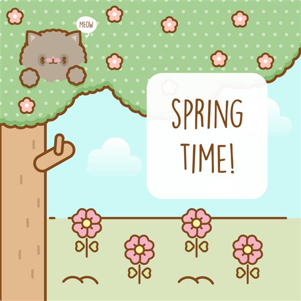 بچه گربه ناز کاوائی روی درخت زمان بهار