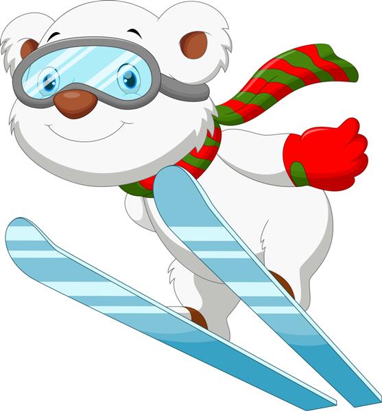 خرس قطبی خنده دار کارتونی روی اسکی