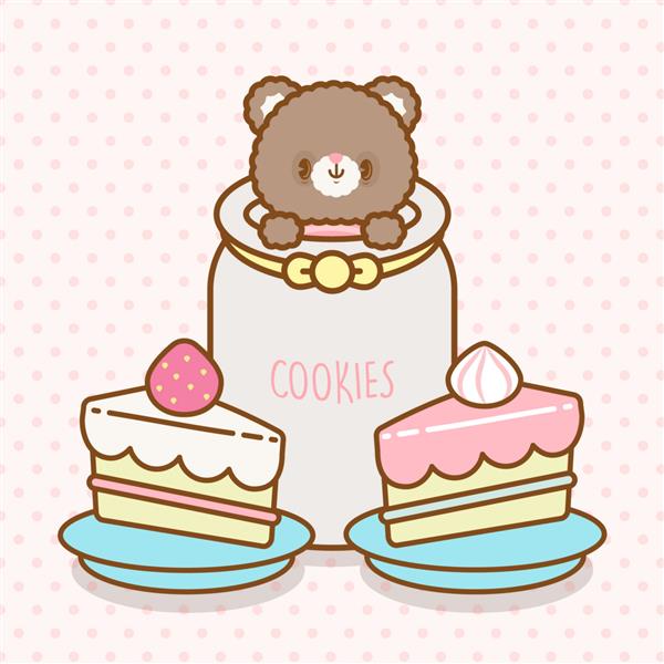 خرس کاوائی ناز با تکه های کیک