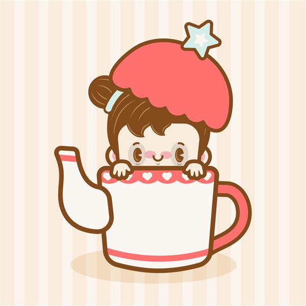 دختر کاوایی در یک قابلمه چای