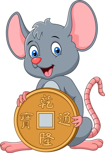 موش کارتونی زیبا که سکه طلا در دست دارد