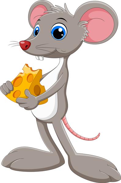موش کارتونی خنده دار با تکه پنیر