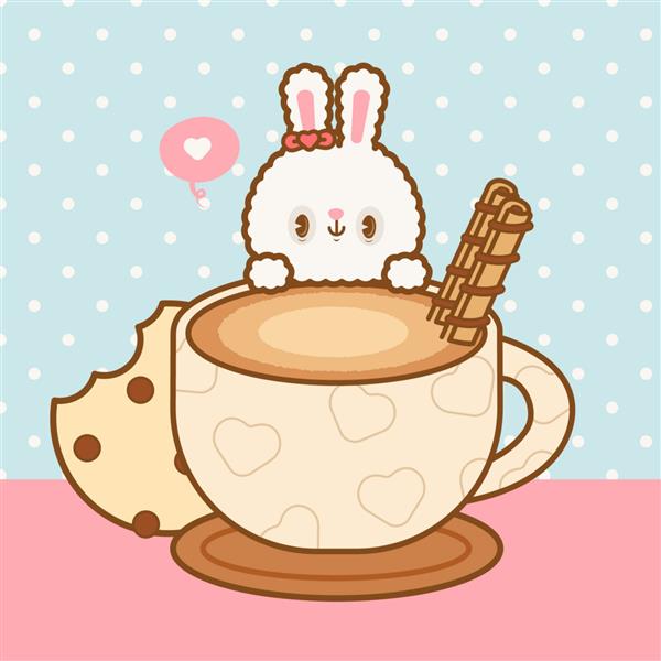 خرگوش کاوائی ناز و یک فنجان شیر قهوه