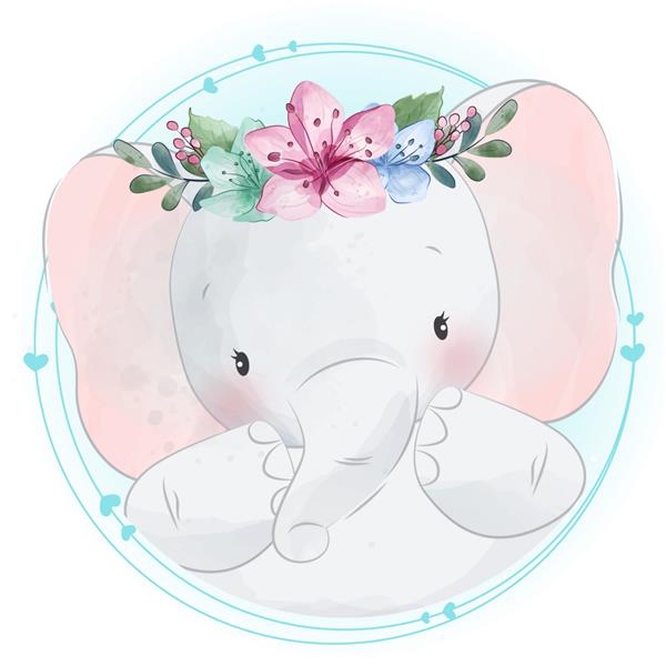 فیل کوچک ناز با پرتره گل