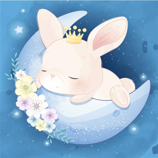 خرگوش کوچولوی ناز که در ماه می خوابد