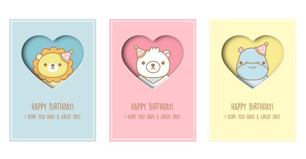 کارت حمام کودک کارت تبریک تولد با شیر خرس و اسب آبی به سبک کاغذ برش 