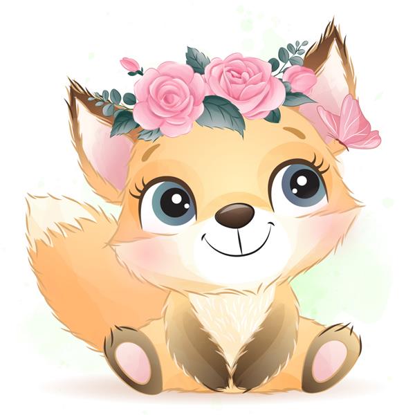 بچه روباهی ناز با گل