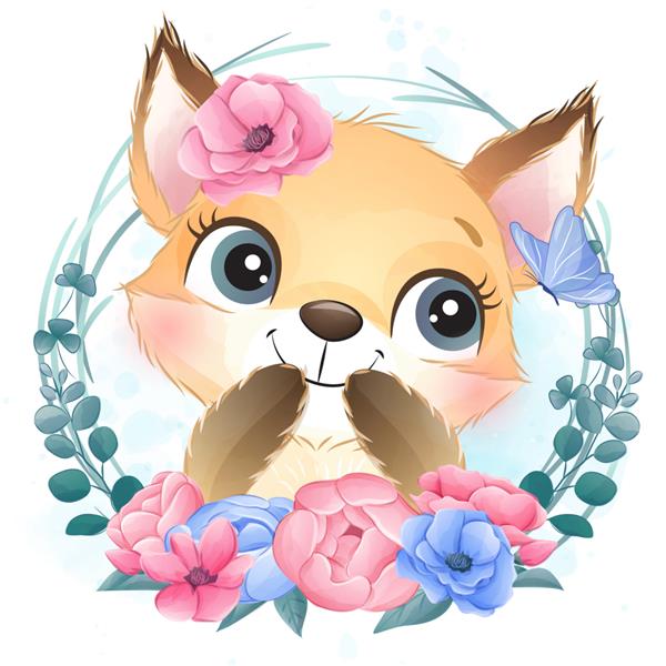 پرتره کوچک روباهی زیبا با گل