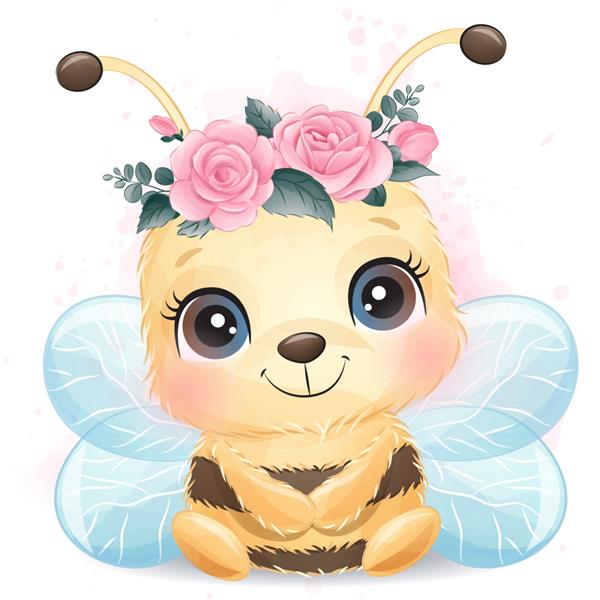 پرتره زنبور کوچک زیبا با جلوه آبرنگ