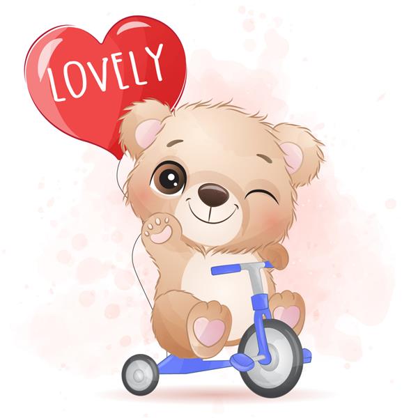 تصویر خرس کوچک ناز دوچرخه سواری