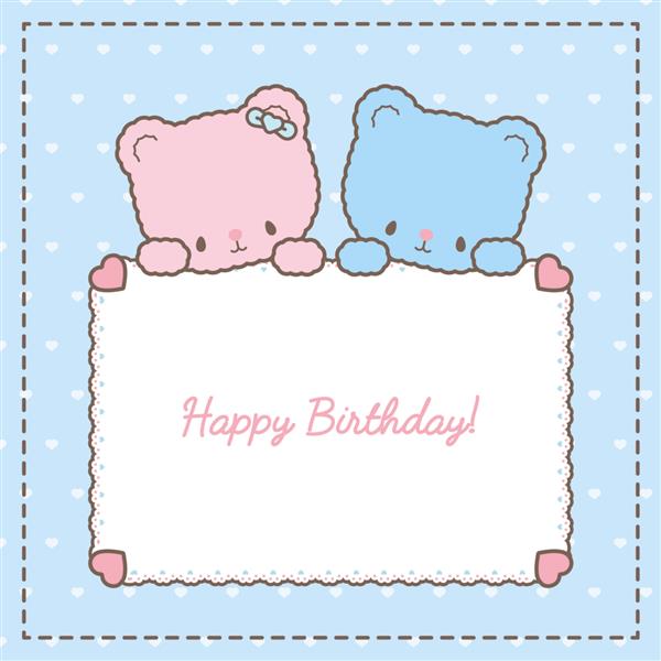 کارت تولد دو خرس کاوائی با رنگ های پاستلی