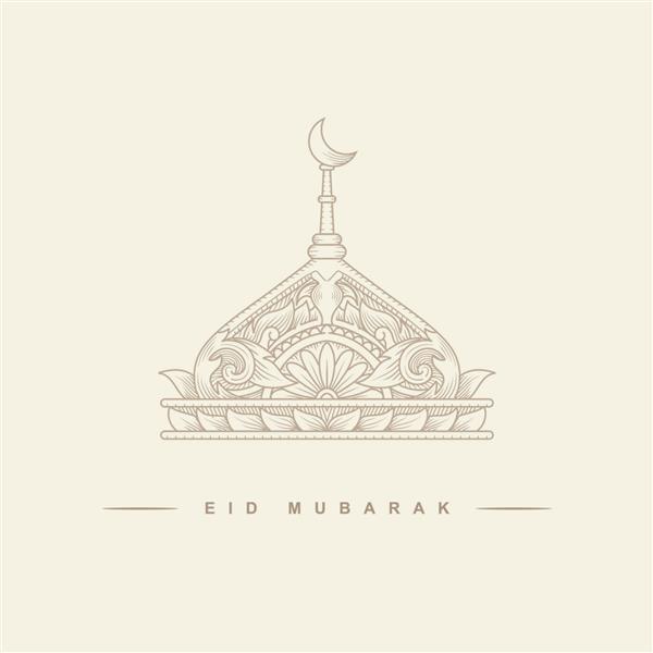 عید مبارک یا رمضان جشن اسلامی تصویرسازی مسجد با هلال ماه برای کارت تبریک