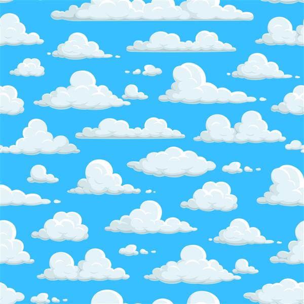 الگوی بدون درز آسمان ابری تصویر زمینه پس زمینه ابرها الگوی ابر در پس زمینه آسمان آبی انتزاعی منظره ابری کارتونی کرکی طبیعت هوای آفتابی بهشت عید پاک و دکوراسیون بچه
