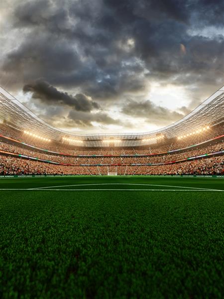 استادیوم خالی فوتبال با هواداران در نور عصر