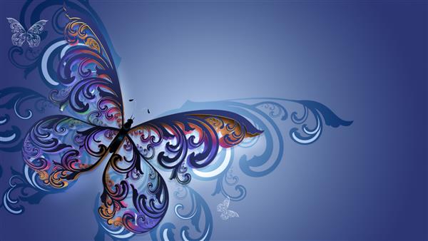 طراحی هنری با پروانه چند رنگ زیبا با بال های طرح دار
