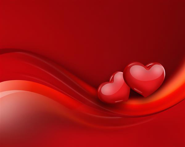 کارت عاشقانه با قلب قرمز در پس زمینه قرمز