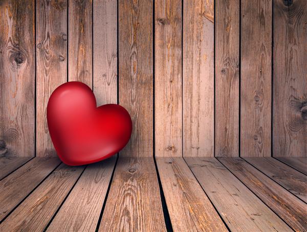 پس زمینه رمانتیک با قلب روی سطح چوبی