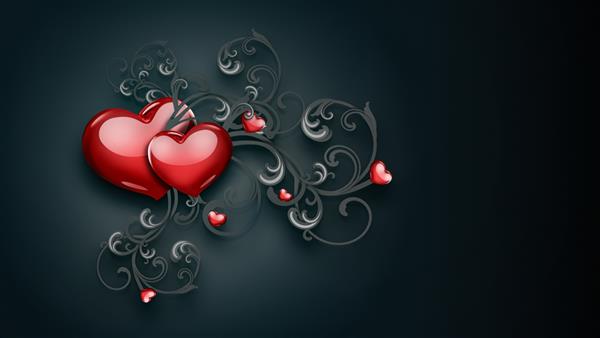 پس زمینه عاشقانه گوتیک با قلب قرمز و الگوی انتزاعی در زمینه مشکی