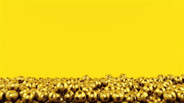 انبوهی از توپ های طلایی فوتبال در پس زمینه زرد