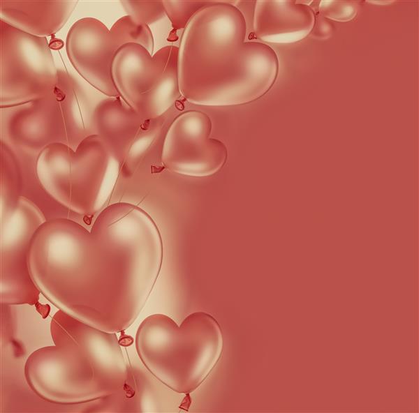 کارت عاشقانه با بادکنک های صورتی به شکل قلب