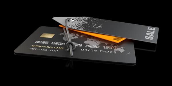 کارت اعتباری با برچسب قیمت با حروف مشکی جدا شده تصویر سه بعدی
