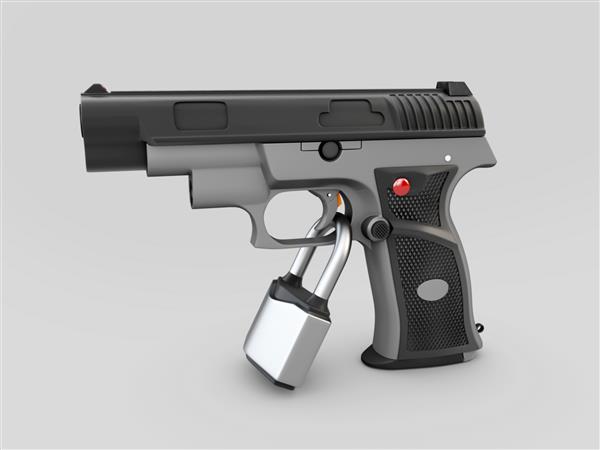 مفهوم کنترل اسلحه تصویر سه بعدی تفنگ با قفل که ماشه را قفل می کند