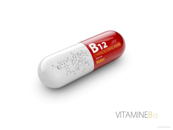 تصویر سه بعدی از کپسول ویتامین b12 با فرمول سفید جدا شده