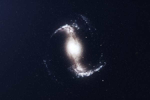 تصویر سه بعدی کهکشان در اعماق فضا کهکشان مارپیچی متشکل از غبار ستاره ای سحابی گازی مفهوم سفر در اعماق فضا مفهوم علمی