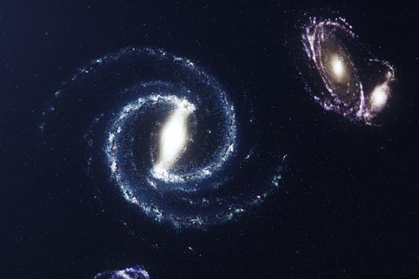 تصویر سه بعدی کهکشان در اعماق فضا کهکشان مارپیچی متشکل از غبار ستاره ای سحابی گازی مفهوم سفر در اعماق فضا مفهوم علمی
