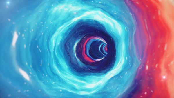 از طریق یک کرم چاله در زمان و مکان پر از میلیون ها ستاره و سحابی سفر کنید تغییر شکل فضای کرم چاله علمی تخیلی سیاه چاله تونل ابرفضای گردابی تصویر سه بعدی