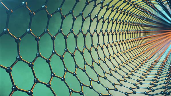 انیمیشن حلقه ای نانوساختار اتم گرافن نانولوله به شکل لانه زنبوری مفهوم فناوری و علوم نانو انیمیشن سه بعدی 4k