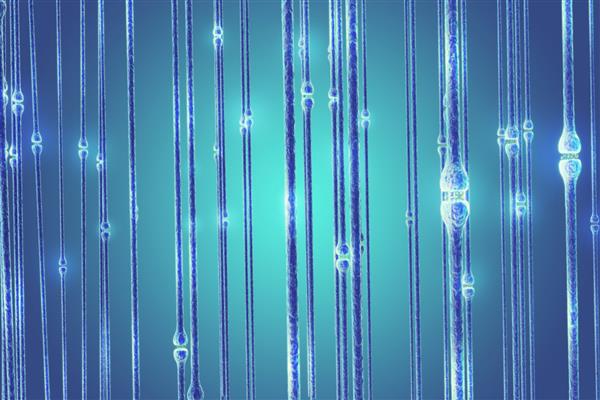 سیگنال های انتقال نورون ها در سر در پس زمینه آبی سیناپس رندر سه بعدی