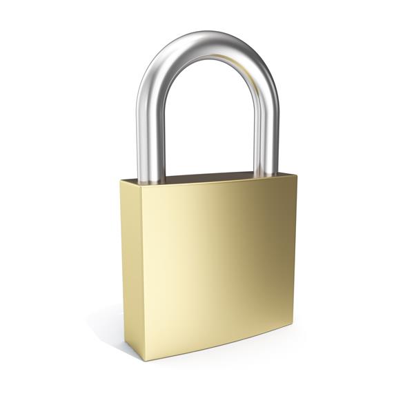 نماد قفل با تصویر سه بعدی نماد امنیتی قفل بسته جدا شده روی سفید