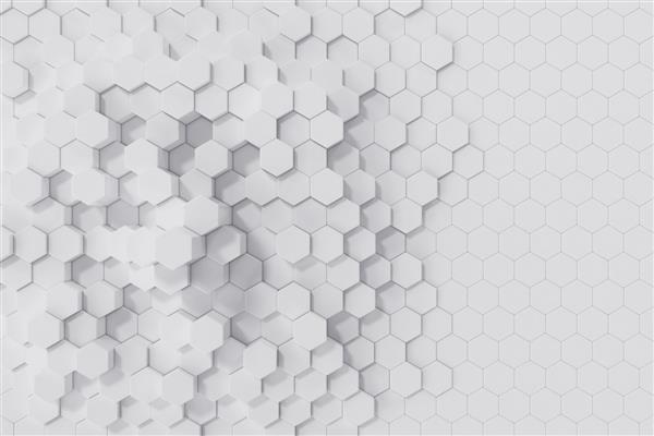 رندر سه بعدی پس زمینه انتزاعی شش ضلعی هندسی سفید