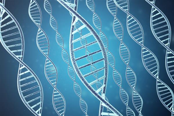 مفهوم بیوشیمی با رندر سه بعدی مولکول DNA