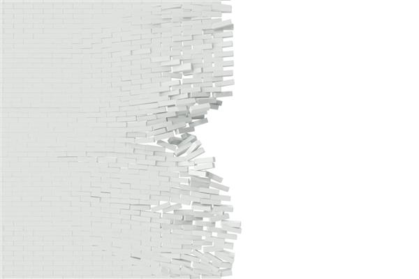 تخریب یک دیوار سفید با متن خالی تصویر سه بعدی