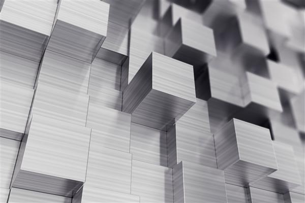 پس‌زمینه انتزاعی مکعب‌های خراشیده با تصویر سه‌بعدی اثر فوکوس