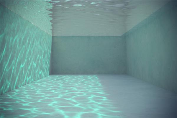 استخر شنای زیر آب با نور خورشید اثر تصویر سه بعدی سوزاننده