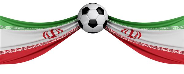 پرچم ملی ایران با رندر مفهومی سه بعدی حامی توپ فوتبال
