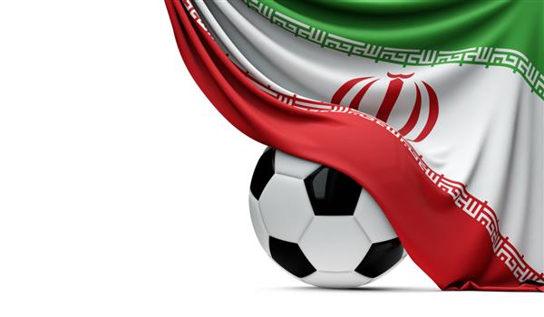 پرچم ملی ایران بر روی یک توپ فوتبال رندر سه بعدی پوشانده شده است