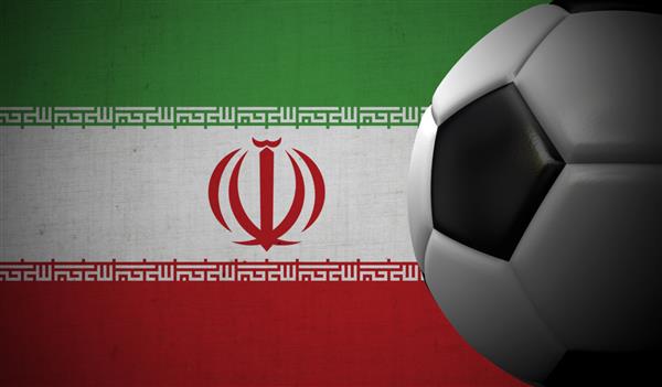 رندر سه بعدی فوتبال فوتبال در مقابل پس زمینه پرچم ایران