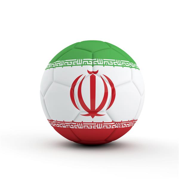 رندر سه بعدی فوتبال پرچم ایران در پس زمینه سفید ساده