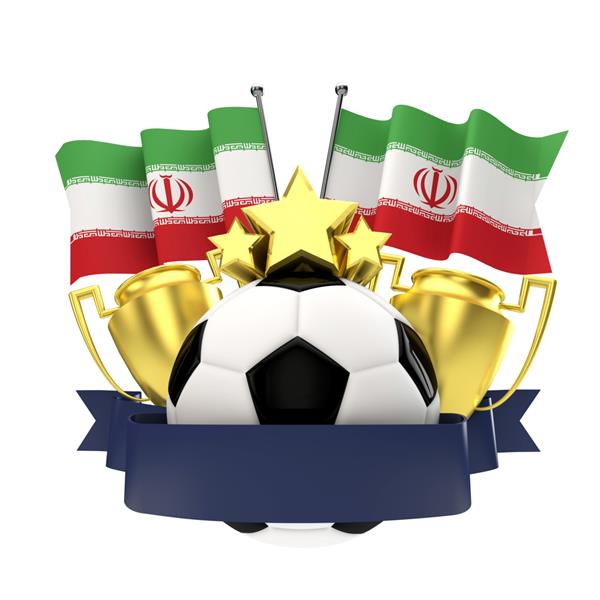 نشان برندگان فوتبال ایران با توپ ستاره های جام و روبان رندر سه بعدی