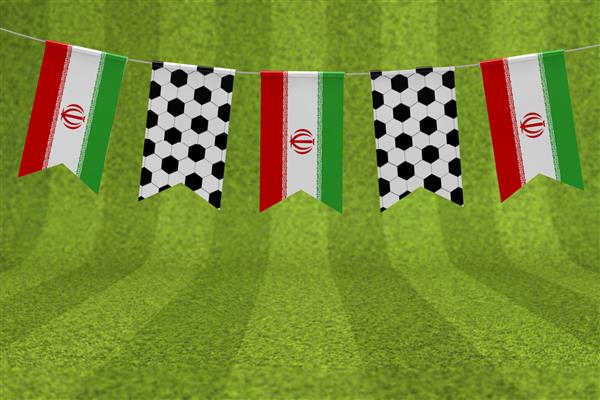 رندر سه بعدی پرچم ایران و بافت توپ فوتبال پرچم فوتبال باندینگ